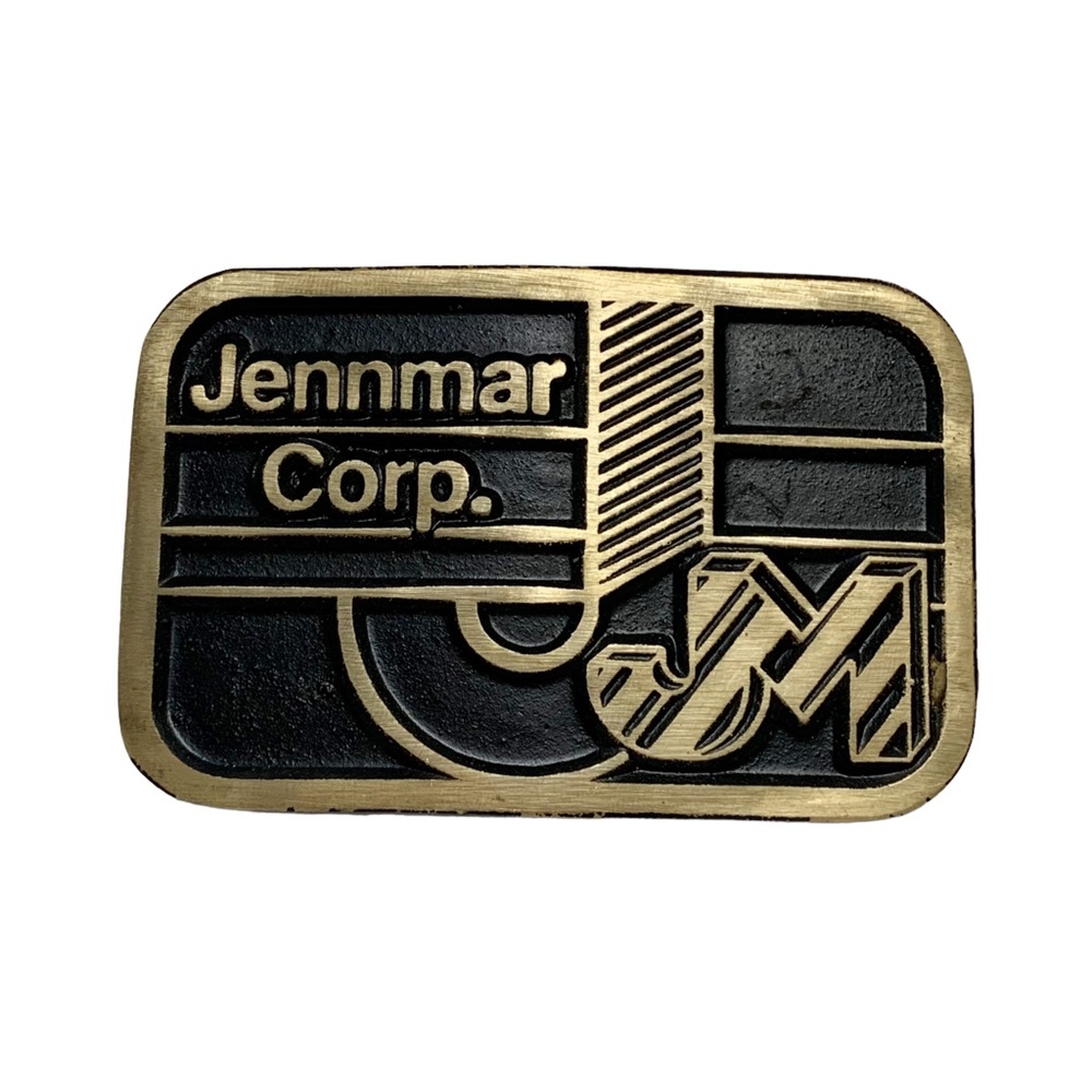 Jennmar Corp vintage rectangular belt buckle black gold Pennsylvania